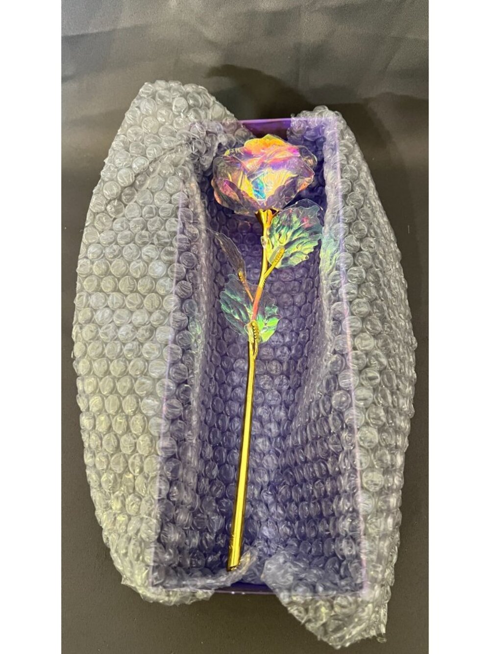 Galaxy Rose Gift Box Iridescent Decorative Rose With Gold Stem